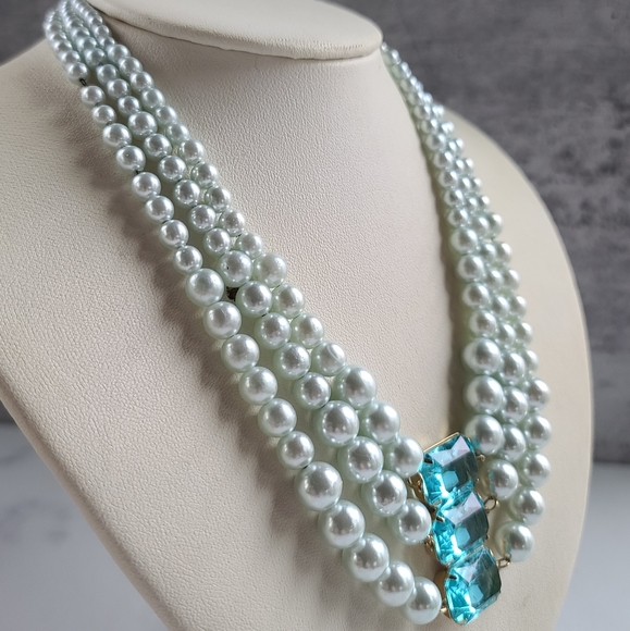 Jewelry - Multistrand Aqua Rhinestone Necklace